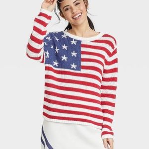 Grayson Threads American Flag Long Sleeve Lightweight Knit Sweater